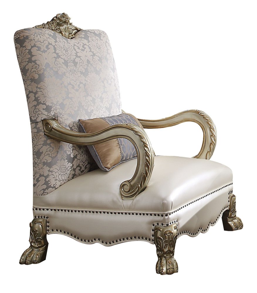 34" Pearl and Gold Faux Leather Floral Arm Chair And Toss Pillow HomeRoots