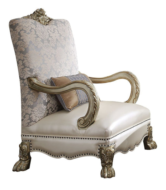 34" Pearl and Gold Faux Leather Floral Arm Chair And Toss Pillow HomeRoots