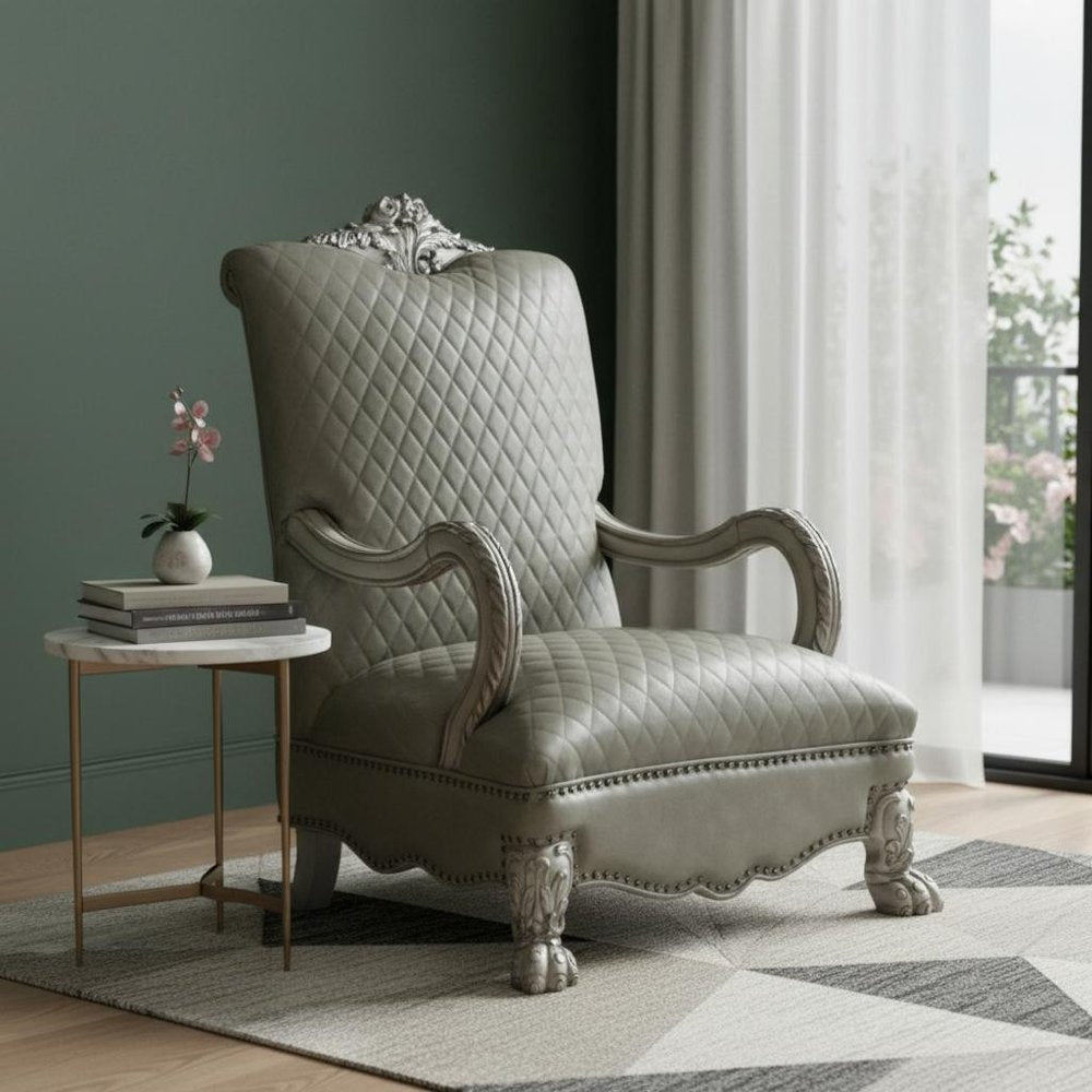 34" Bone Faux Leather Arm Chair HomeRoots