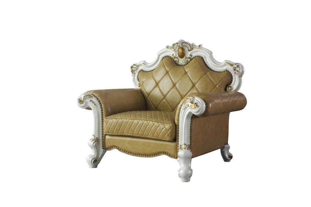 50" Beige and Pearl Faux Leather Tufted Arm Chair And Toss Pillow HomeRoots