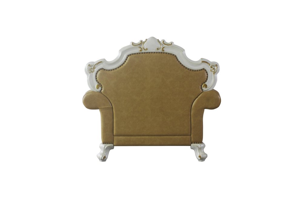 50" Beige and Pearl Faux Leather Tufted Arm Chair And Toss Pillow HomeRoots