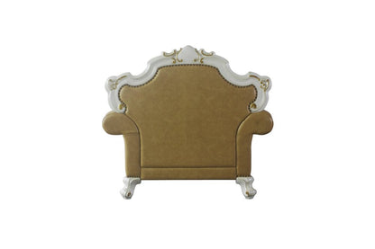 50" Beige and Pearl Faux Leather Tufted Arm Chair And Toss Pillow HomeRoots