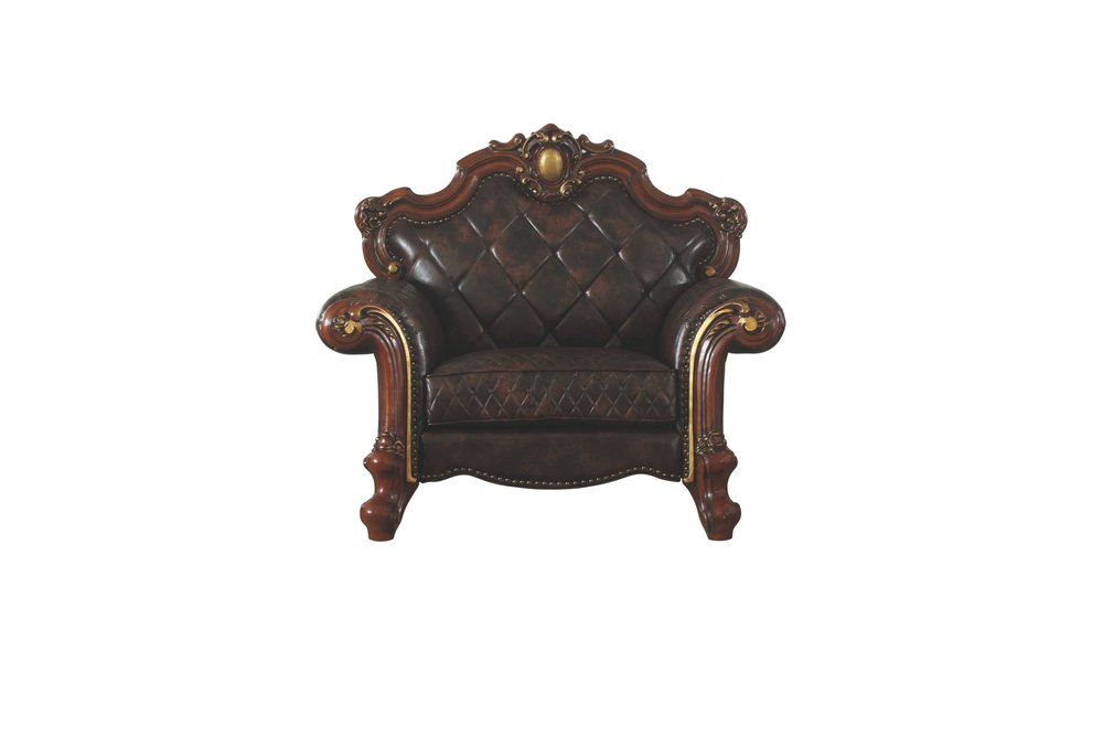 50" Chocolate Faux Leather Tufted Chesterfield Chair And Toss Pillow HomeRoots