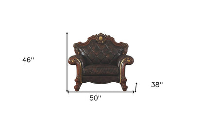50" Chocolate Faux Leather Tufted Chesterfield Chair And Toss Pillow HomeRoots