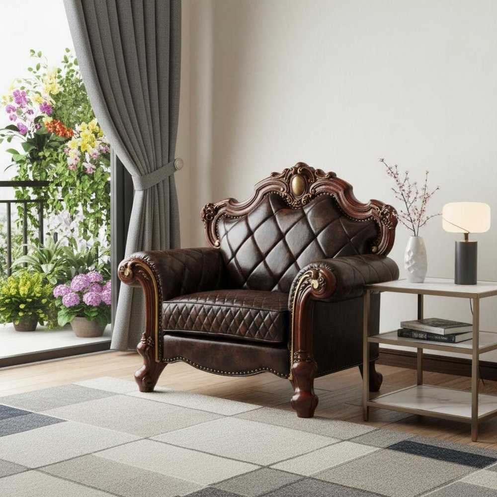 50" Chocolate Faux Leather Tufted Chesterfield Chair And Toss Pillow HomeRoots