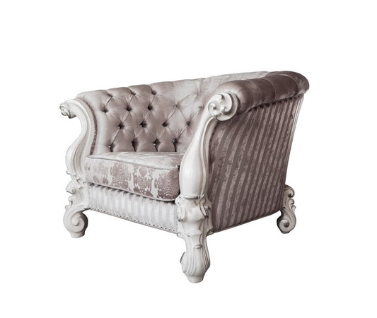 52" Ivory and Bone Fabric Damask Tufted Chesterfield Chair And Toss Pillows HomeRoots