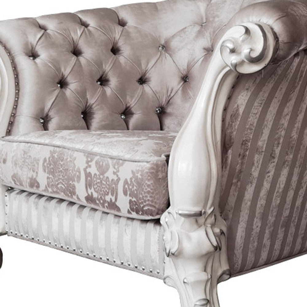 52" Ivory and Bone Fabric Damask Tufted Barrel Chair