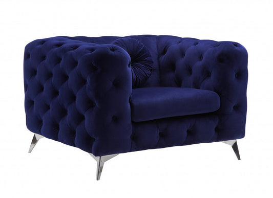 41" Blue and Black Fabric Tufted Arm Chair HomeRoots