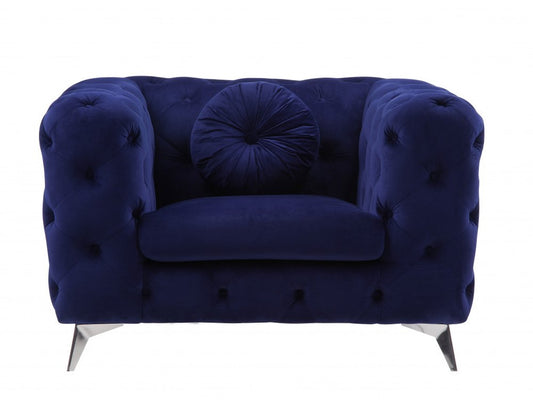 41" Blue and Black Fabric Tufted Arm Chair HomeRoots