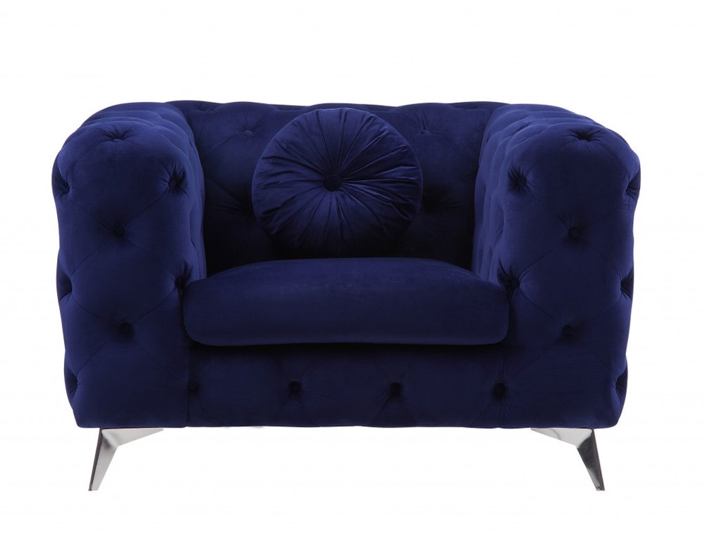 41" Blue and Black Fabric Tufted Arm Chair HomeRoots