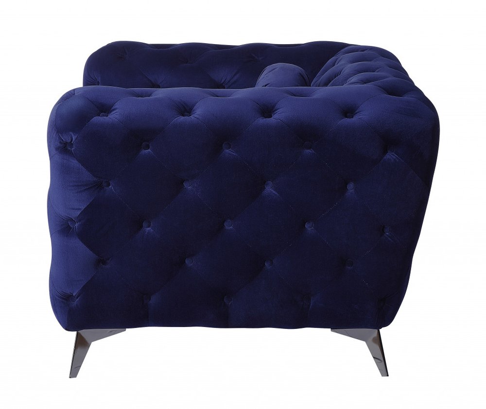 41" Blue and Black Fabric Tufted Arm Chair HomeRoots