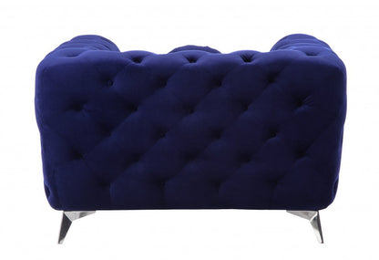 41" Blue and Black Fabric Tufted Arm Chair HomeRoots