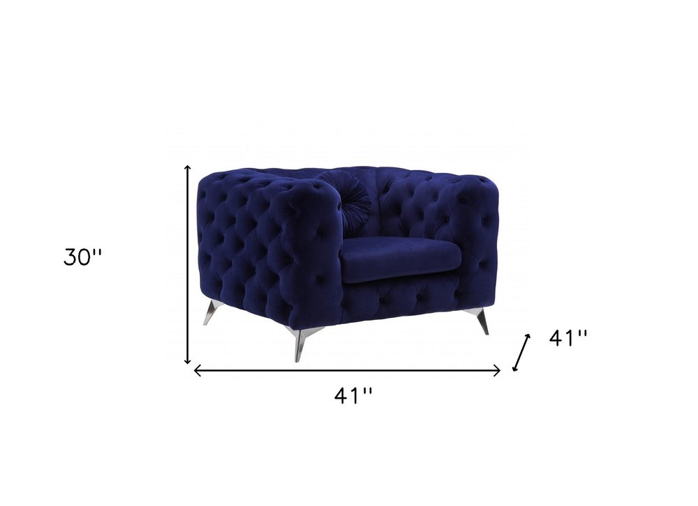 41" Blue and Black Fabric Tufted Arm Chair HomeRoots