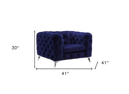 41" Blue and Black Fabric Tufted Arm Chair HomeRoots