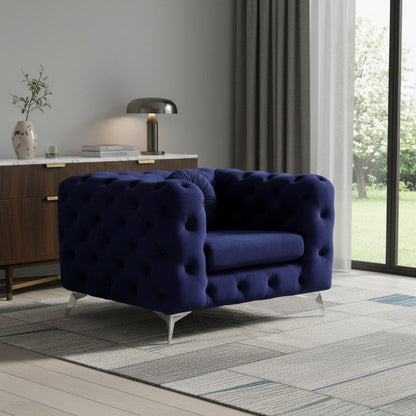 41" Blue and Black Fabric Tufted Arm Chair HomeRoots