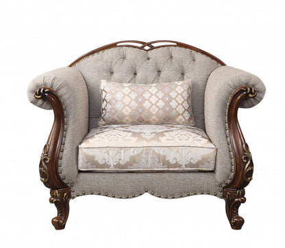 48" Beige and Brown Fabric Floral Arm Chair HomeRoots