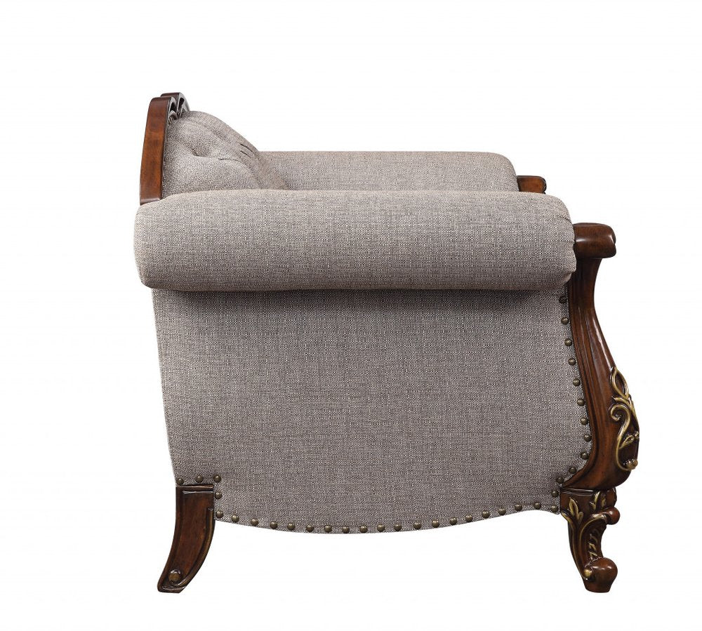 48" Beige and Brown Fabric Floral Arm Chair HomeRoots