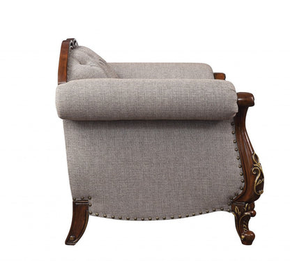 48" Beige and Brown Fabric Floral Arm Chair HomeRoots