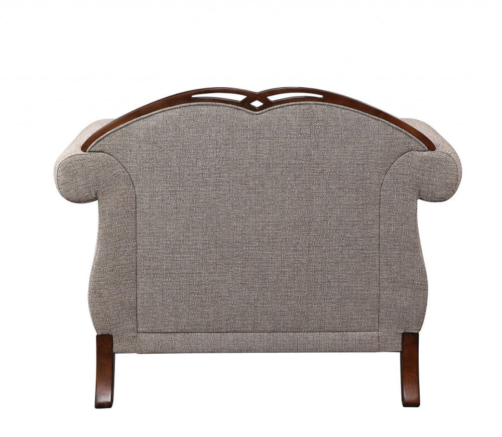 48" Beige and Brown Fabric Floral Arm Chair HomeRoots