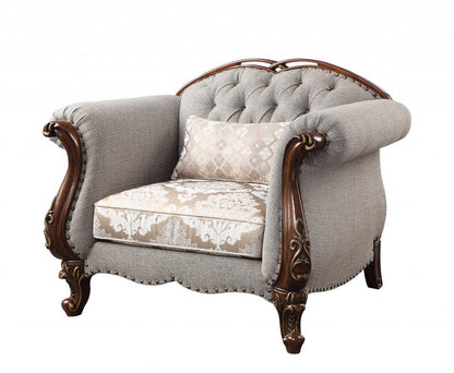 48" Beige and Brown Fabric Floral Arm Chair HomeRoots