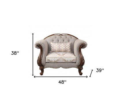 48" Beige and Brown Fabric Floral Arm Chair HomeRoots