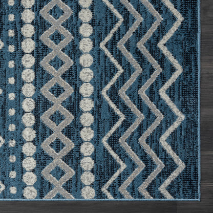 5' X 7' Blue Geometric Washable Area Rug - 60.0" (H) x 84.0" (W) x 0.78" (D)