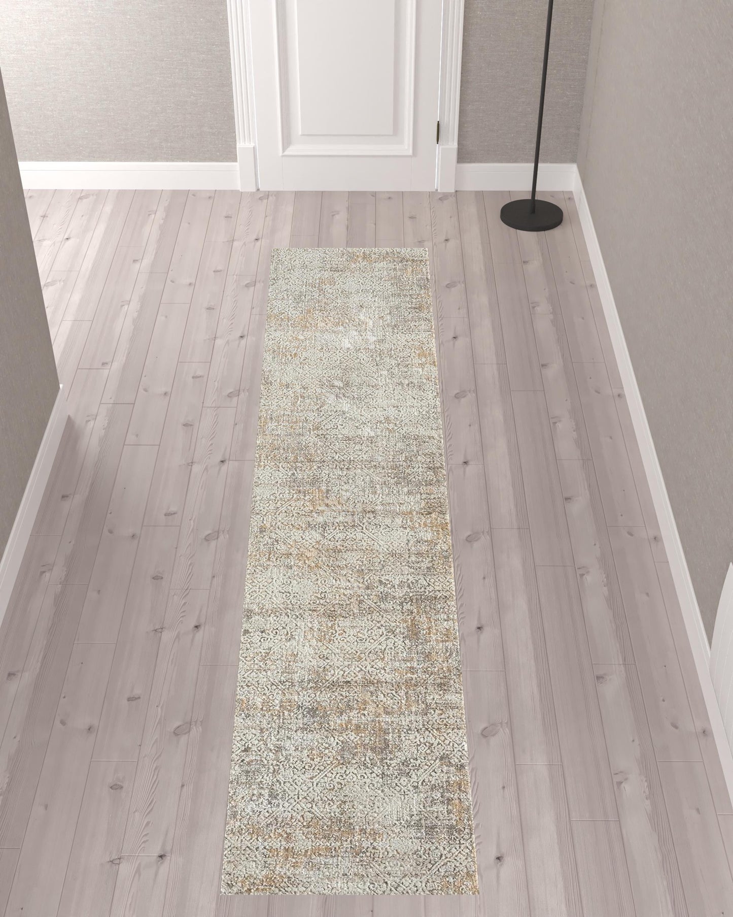 2' X 10' Gray Damask Distressed Runner Rug - 36.0" (L) x 60.0" (W) x 0.43" (H)