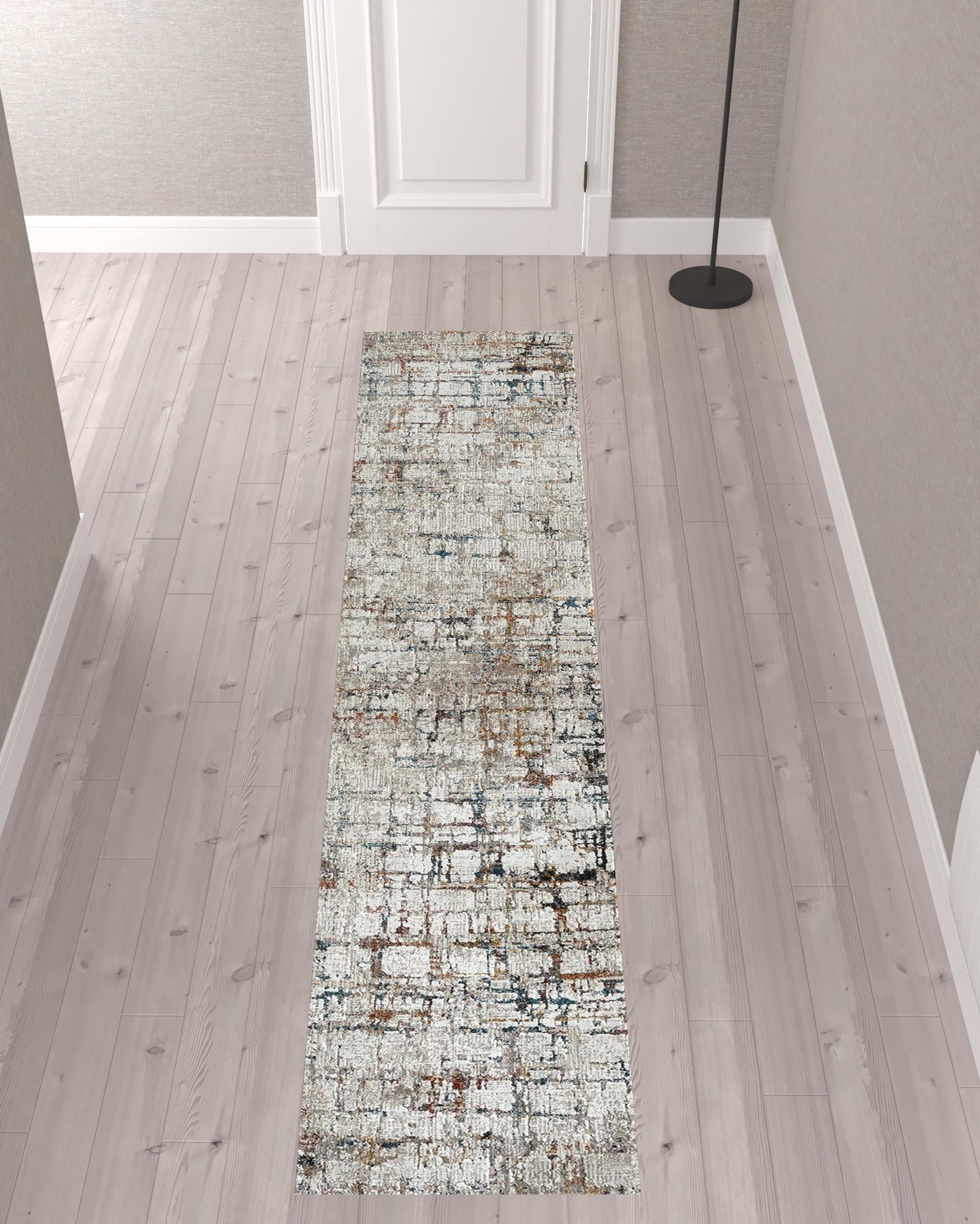 2' X 10' Gray Abstract Distressed Runner Rug