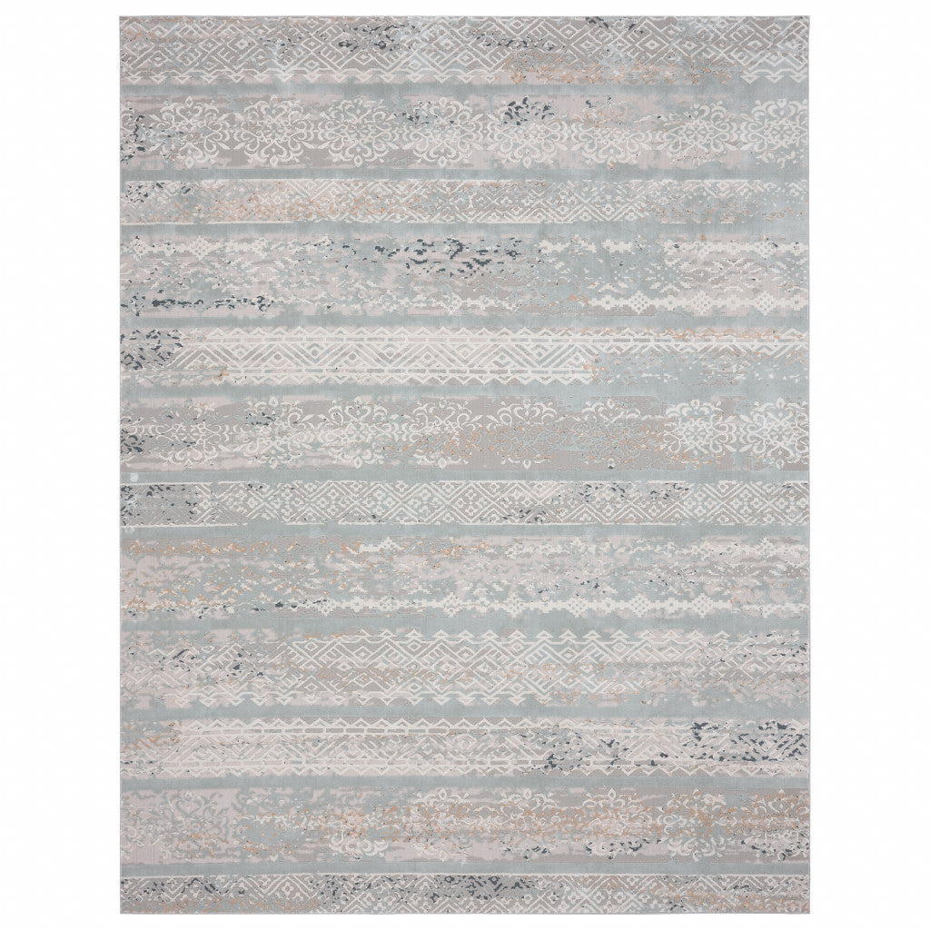 9' X 12' Blue Abstract Distressed Area Rug - 108.0" (H) x 144.0" (W) x 0.2" (D)