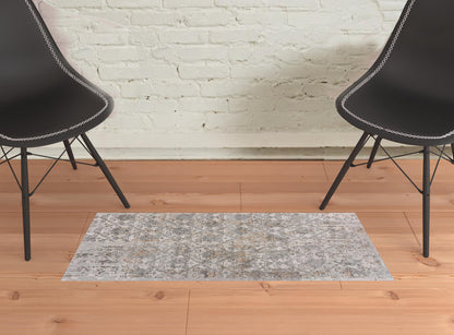 2' X 3' Cream Abstract Distressed Area Rug