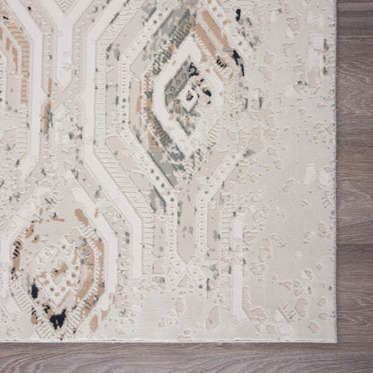 2' X 3' Cream Abstract Distressed Area Rug