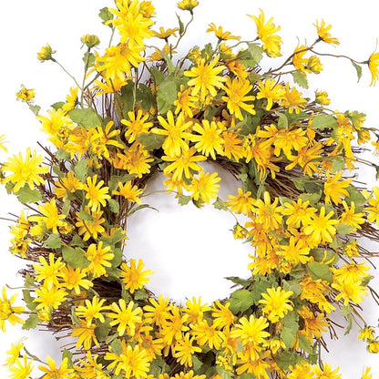 23" Green and Yellow Artificial Spring Daisy Wreath