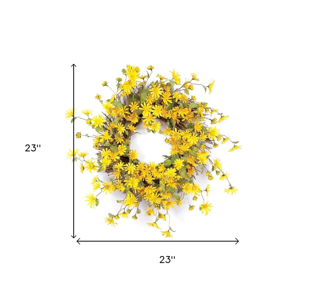23" Green And Yellow Spring Daisy Artificial Wreath HomeRoots