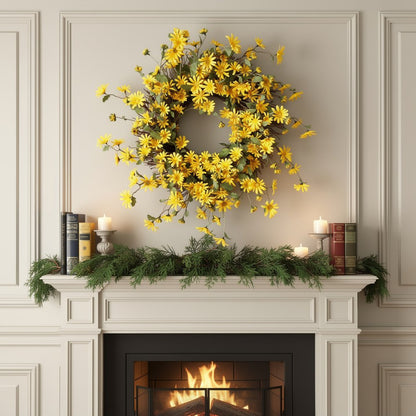 23" Green And Yellow Spring Daisy Artificial Wreath HomeRoots