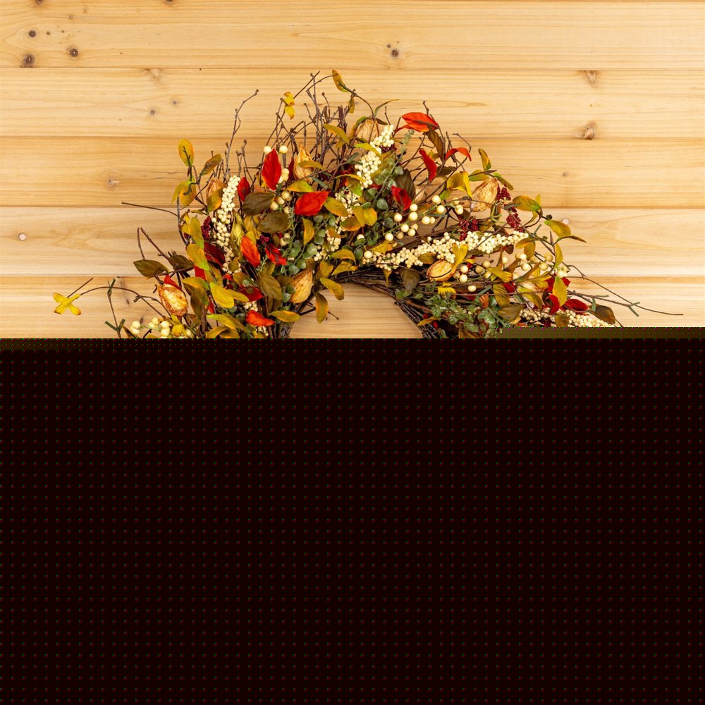 20" Green Brown  And White Fall Mixed Assortment Artificial Wreath HomeRoots