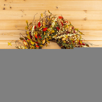 20" Green Brown  And White Fall Mixed Assortment Artificial Wreath HomeRoots