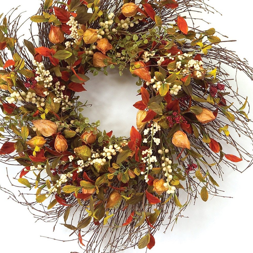 20" Green Brown  And White Fall Mixed Assortment Artificial Wreath HomeRoots