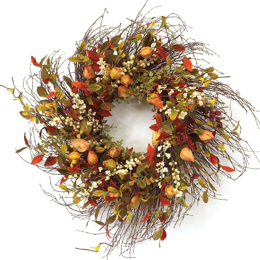 20" Green Brown  And White Fall Mixed Assortment Artificial Wreath HomeRoots