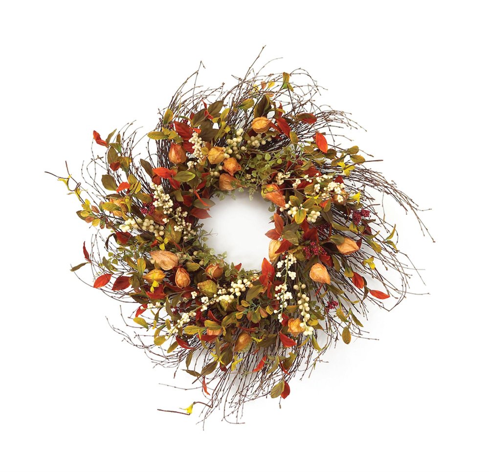 20" Green Brown  And White Fall Mixed Assortment Artificial Wreath HomeRoots