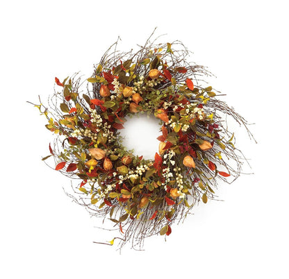 20" Green Brown  And White Fall Mixed Assortment Artificial Wreath HomeRoots