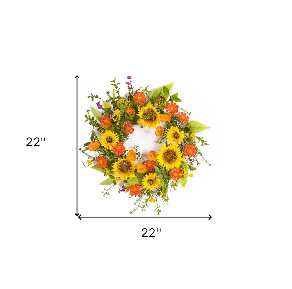 22" Green And Yellow Summer Sunflower Artificial Wreath HomeRoots