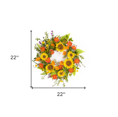 22" Green And Yellow Summer Sunflower Artificial Wreath HomeRoots