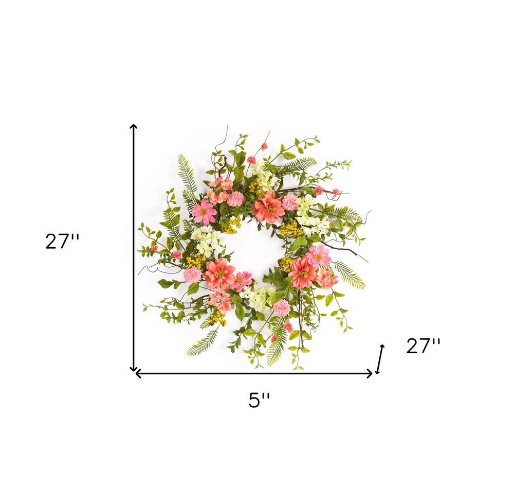 27" Pink and Green Spring Berry Artificial Wreath HomeRoots