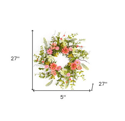 27" Pink and Green Spring Berry Artificial Wreath HomeRoots