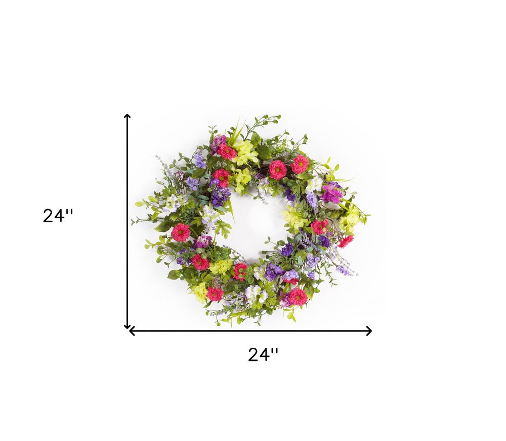 24" Pink and Green Mixed Assortment Artificial Wreath HomeRoots