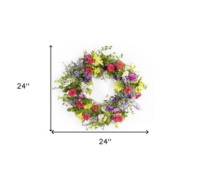 24" Pink and Green Mixed Assortment Artificial Wreath HomeRoots