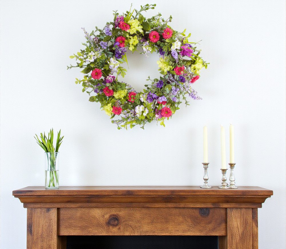24" Pink and Green Mixed Assortment Artificial Wreath HomeRoots