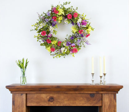 24" Pink and Green Mixed Assortment Artificial Wreath HomeRoots