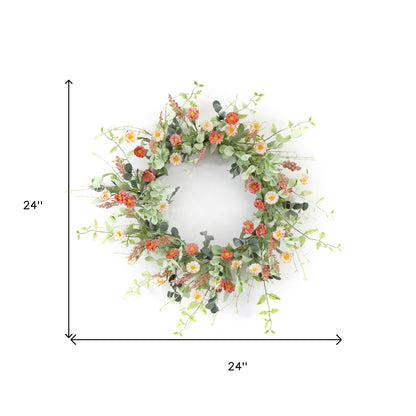 24" Pink and Green Artificial Spring Daisy Wreath