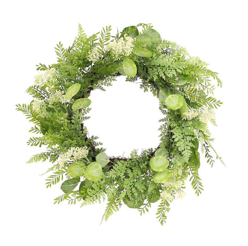 28" Green And White Fern Artificial Wreath HomeRoots